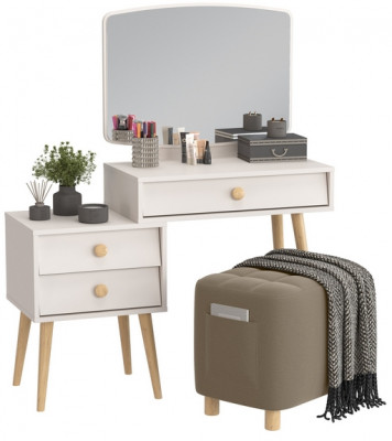 Афина Спальня 4-25901М1к.с. Трюмо + Банкетка 6-5127ТКВорех Вики, цвет кашемир серый/ткань орех, ШхГхВ 105х38,6х129 + 53х40х46 см., универс. сб.