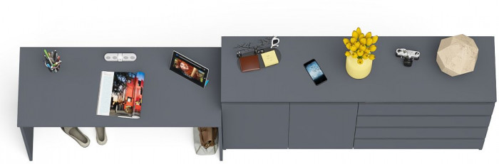 Мори Стол письменный МСП1200.1 + Комод МК1600.1, цвет графит, ШхГхВ 280,8х50х94 см., универсальная сборка