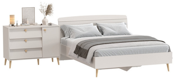 Афина Спальня Кровать 1600 + Комод, цвет кашемир серый, ШхГхВ 164,6х210,2х95,6 + 110х45,3х83 см., сп.м. 1600х2000 мм., б/м, основание есть