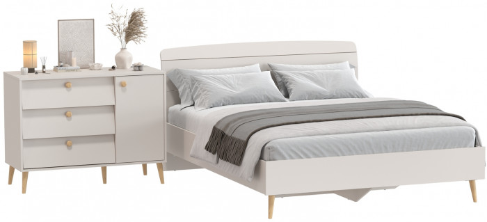 Афина Спальня Кровать 1600 + Комод, цвет кашемир серый, ШхГхВ 164,6х210,2х95,6 + 110х45,3х83 см., сп.м. 1600х2000 мм., б/м, основание есть