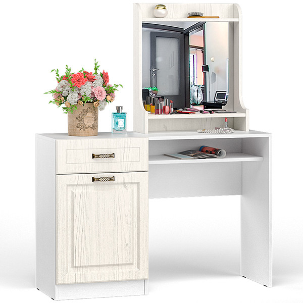 Ливерпуль Стол туалетный 12.46 + Полка 10.118, ясень ваниль/белый