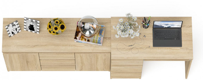 Мори Стол компьютерный МС-6 левый + Комод МК1200.3, цвет дуб сонома, ШхГхВ 210,4х50х76,6 см., выдвижные ящики слева, НЕ универсальная сборка