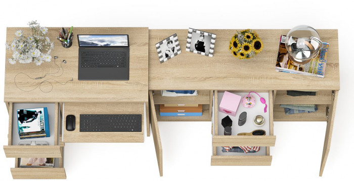 Мори Стол компьютерный МС-6 левый + Комод МК1200.3, цвет дуб сонома, ШхГхВ 210,4х50х76,6 см., выдвижные ящики слева, НЕ универсальная сборка