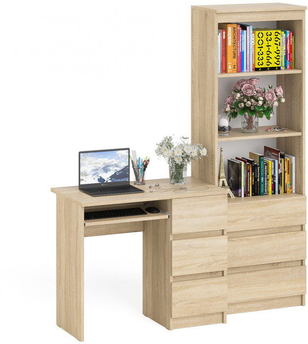 Мори Стол компьютерный МС-6 правый + Стеллаж МСТ600.3, цвет дуб сонома, ШхГхВ 150,4х50х179,6 см., выдвижные ящики справа, НЕ универсальная сборка