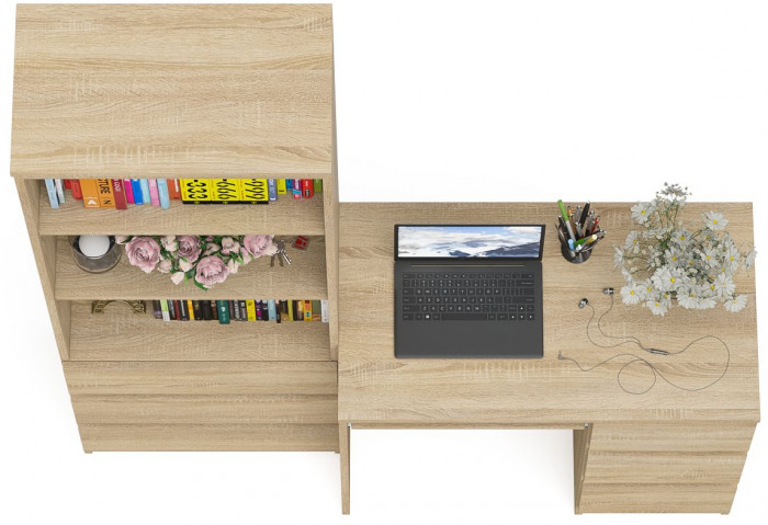 Мори Стол компьютерный МС-6 правый + Стеллаж МСТ600.3, цвет дуб сонома, ШхГхВ 150,4х50х179,6 см., выдвижные ящики справа, НЕ универсальная сборка