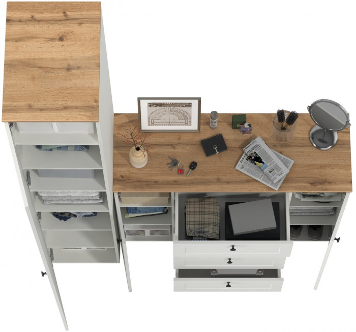 Остин Прихожая 09, цвет белый шагрень/дуб крафт золотой, ШхГхВ 160х54,3х229,6 см., универсальная сборка