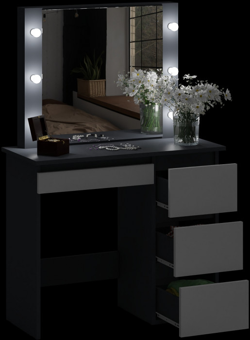 Стол косметический с подсветкой Сура, графит/белый