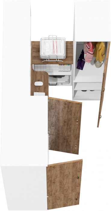 Лидер-8 Шкаф МД 19Б + Стол + Полка + Пенал 23Б, белый шагрень/крафт золото