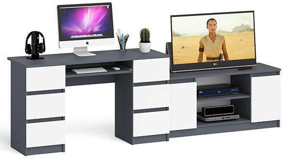 Мори компьютерный стол МС-2 + Тумба МТВ1200.1, графит/белый