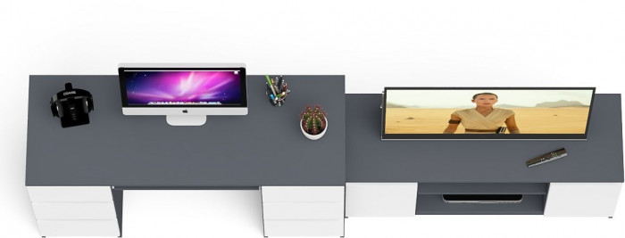 Мори компьютерный стол МС-2 + Тумба МТВ1200.1, графит/белый