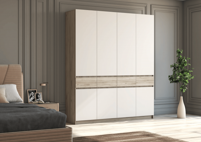 Шкаф Бостон ЛДСП ШК-004 четырехдверный, крафт серый/кашемир