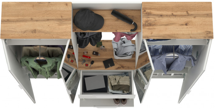 Октава Прихожая 25, белый шагрень/дуб крафт золотой/фасады МДФ белый шагрень