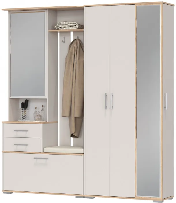 Прихожая Домино 5, цвет дуб крафт золотой/кашемир серый, ШхГхВ 188х36х202 см., универсальная сборка