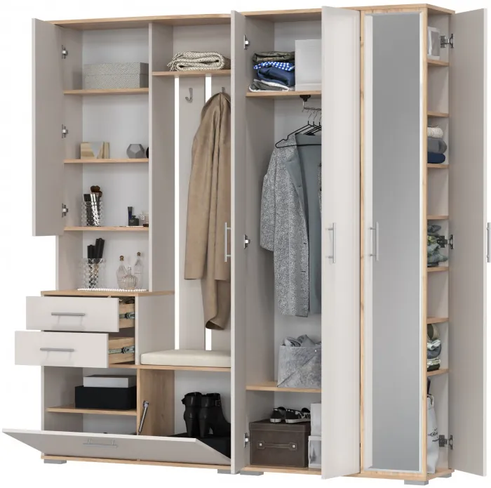 Прихожая Домино 5, цвет дуб крафт золотой/кашемир серый, ШхГхВ 188х36х202 см., универсальная сборка