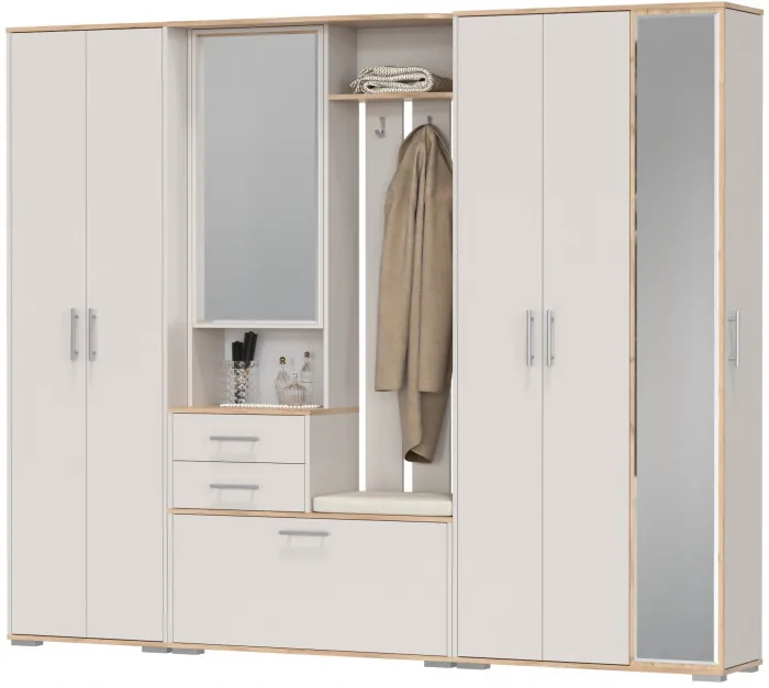 Прихожая Домино 6, цвет дуб крафт золотой/кашемир серый, ШхГхВ 248х36х202 см., универсальная сборка