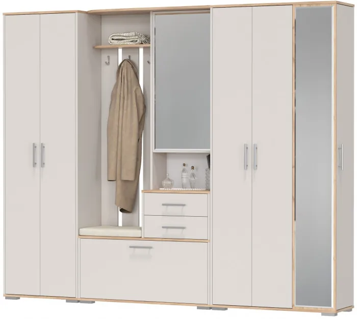 Прихожая Домино 6, цвет дуб крафт золотой/кашемир серый, ШхГхВ 248х36х202 см., универсальная сборка