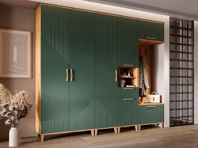 Модульная прихожая Ирис, Крафт золотой/Браш мени грин