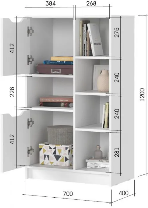 РУНА СТЛ 02 Стеллаж Фасад БЕЛЫЙ/Корпус БЕЛЫЙ