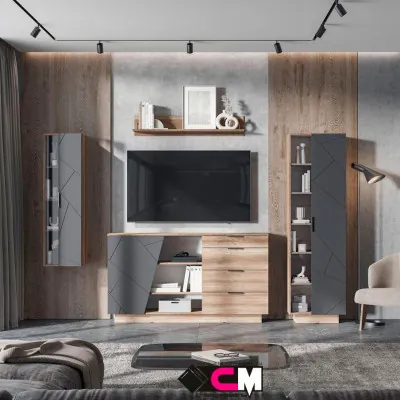 Даллас ПН 02 Пенал закрытый со стеклом (0,404х1,400х0,398) дуб каньон/МДФ софт графит