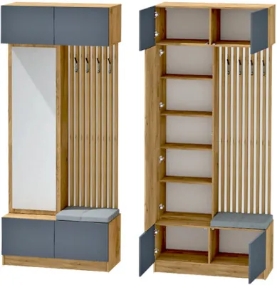 Иннэс-10 Вешалка, Дуб Крафт Золотой\Графит\Зеркало