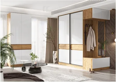 Модульная прихожая Роджинамиф, комп.4 (Белый глянец, Дуб Крафт Золотой)