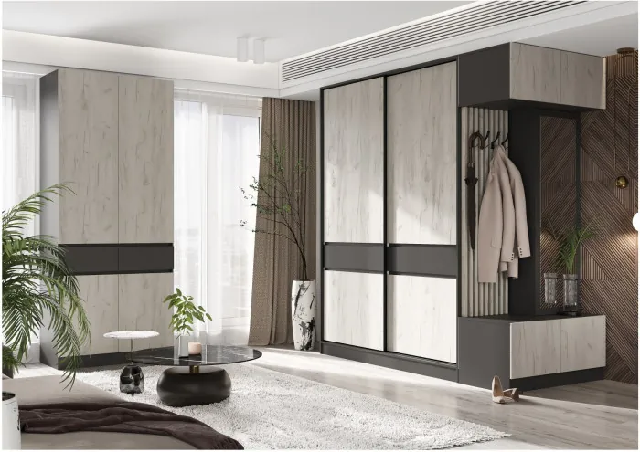 Модульная прихожая Роджинамиф, комп.4 (Белый глянец, Дуб Крафт Золотой)