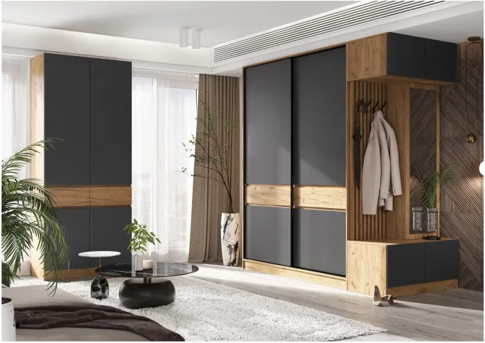 Модульная прихожая Роджинамиф, комп.4 (Белый глянец, Дуб Крафт Золотой)