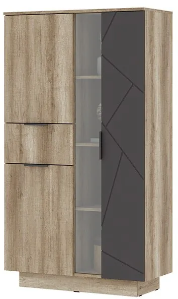 Даллас ШК 02 Шкаф со стеклом (0,902х1,602х0,402) дуб каньон/МДФ софт графит