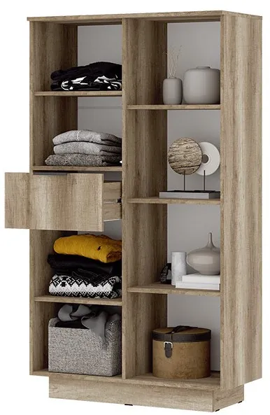 Даллас ШК 02 Шкаф со стеклом (0,902х1,602х0,402) дуб каньон/МДФ софт графит