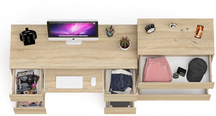 Мори Стол компьютерный МС-2 + Комод МК800.4, цвет дуб сонома, ШхГхВ 215,8х50х94 см., универсальная сборка