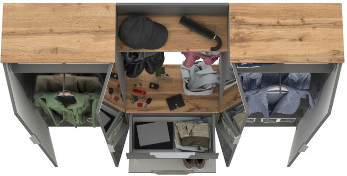 Октава Прихожая 25, цвет серый графит/дуб крафт золотой/фасады МДФ серый графит, ШхГхВ 193,7х35,4х197,6 см., универсальная сборка