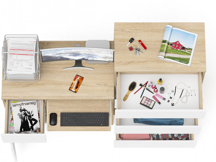 Мори Стол компьютерный МС-1 левый + Комод МК700.5, цвет дуб сонома/белый, ШхГхВ 160,4х50х114 см., выдвижной ящик слева, НЕ универсальная сборка