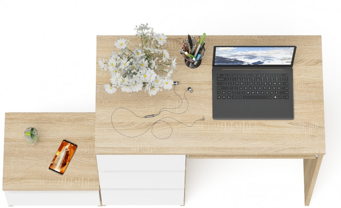 Мори Стол компьютерный МС-6 левый + Тумба ТМП400.1, цвет дуб сонома/белый, ШхГхВ 130,4х50х76,6 см., выдвижные ящики слева, НЕ универсальная сборка