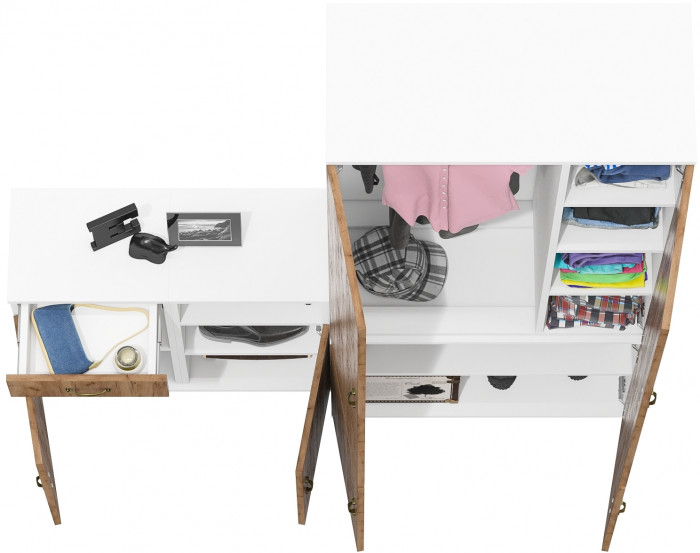 Лидер-8 Шкаф МД 20Б + Тумба МД 3.15 + Тумба МД 3.19, цвет белый шагрень/крафт золото, ШхГхВ 160х37,5х190 см., НЕ универсальная сборка