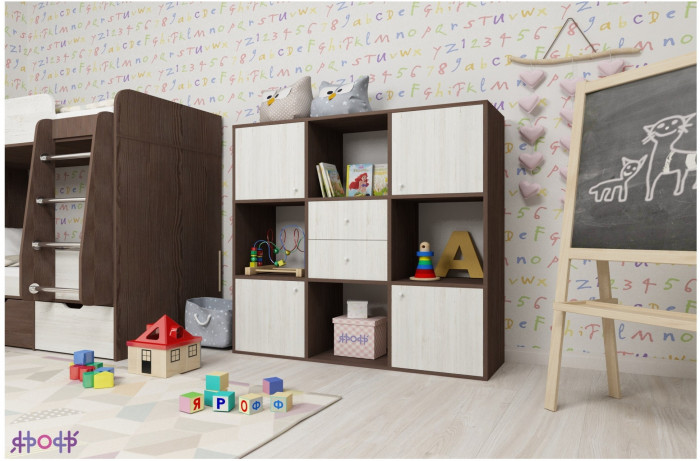 Стеллаж Джери (Ясень Анкор Темный/Белое дерево)