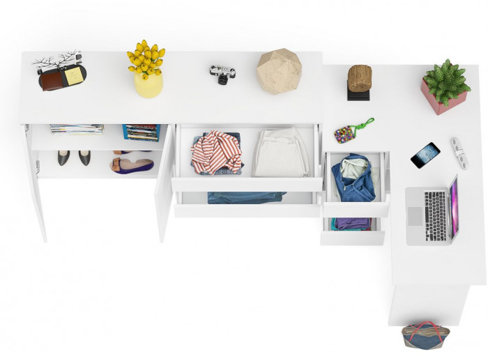 Мори Стол компьютерный МС-16 левый + Комод МК1600.1, цвет белый, ШхГхВ 284,8х84,9х94 см., выдвижные ящики слева, НЕ универсальная сборка