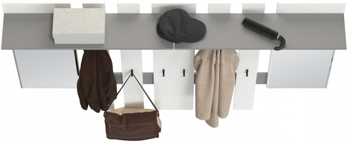 Лира ГК 2-3814+2-3814графбел Вешалка с зеркалом, цвет графит/белый, ШхГхВ 200х28х135 см., универсальная сборка