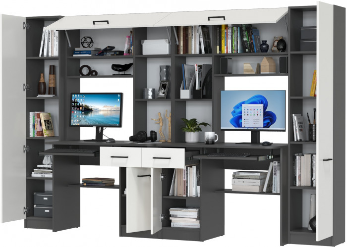 Два стола рабочих 6-0603Мграф/бел Альфа, цвет графит/белый, ШхГхВ 274х61х181 см., универсальная сборка