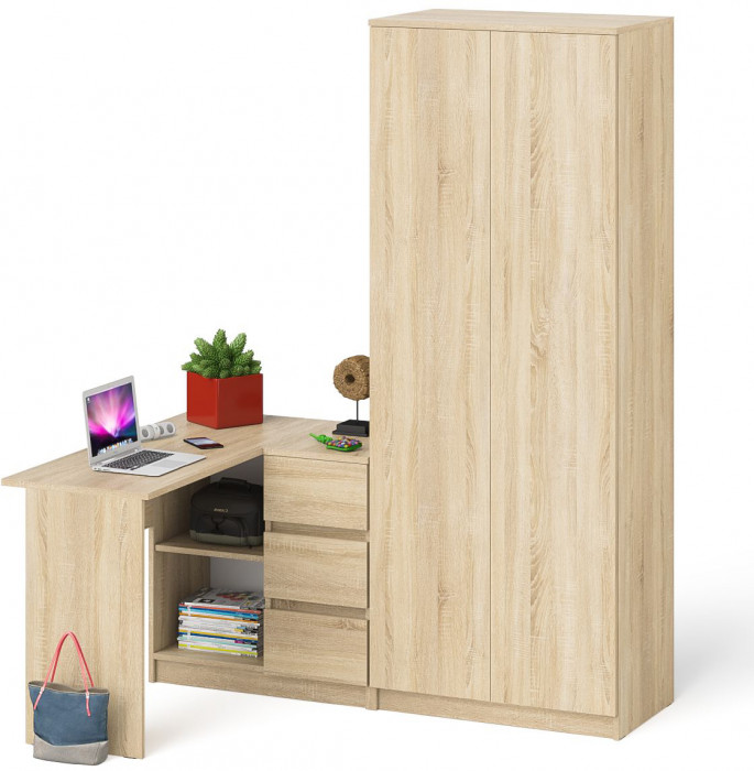 Мори компьютерный стол МС-16 правый + Шкаф МШ800.1, дуб сонома