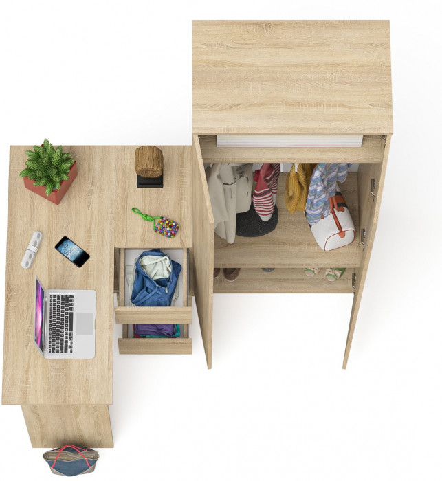 Мори компьютерный стол МС-16 правый + Шкаф МШ800.1, дуб сонома