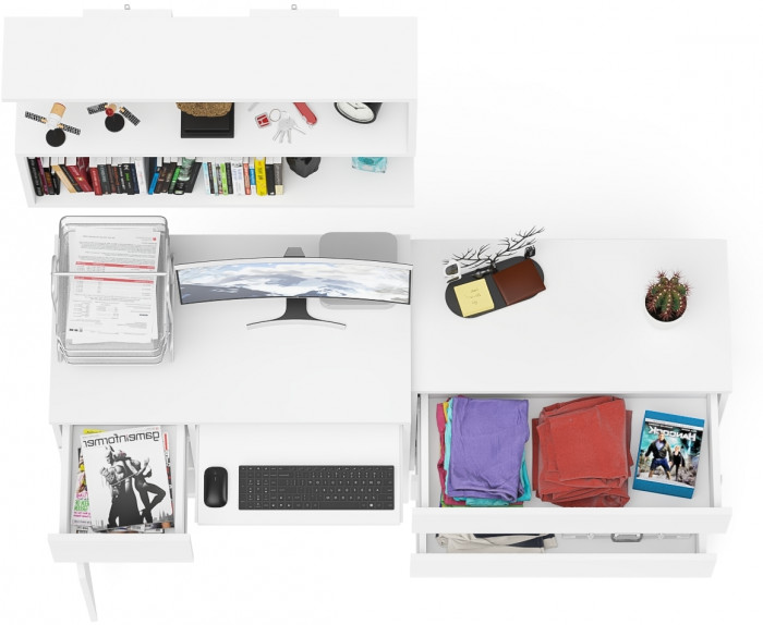 Мори Стол компьютерный МС-1 левый + Комод МК800.1 + Полка 900, цвет белый, ШхГхВ 170,4х50х209,6 см., НЕ универсальная сборка