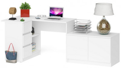 Мори Стол компьютерный МС-16 левый + Тумба МА900.1, цвет белый, ШхГхВ 214,8х84,9х76,6 см., выдвижные ящики слева, НЕ универсальная сборка