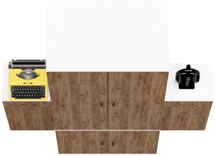 Лидер-8 Шкаф МД 19Б + Тумба МД 3.15 + Тумба МД 3.15, белый шагрень/крафт золото