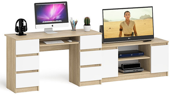 Мори компьютерный стол МС-2 + Тумба МТВ1200.1, дуб сонома/белый