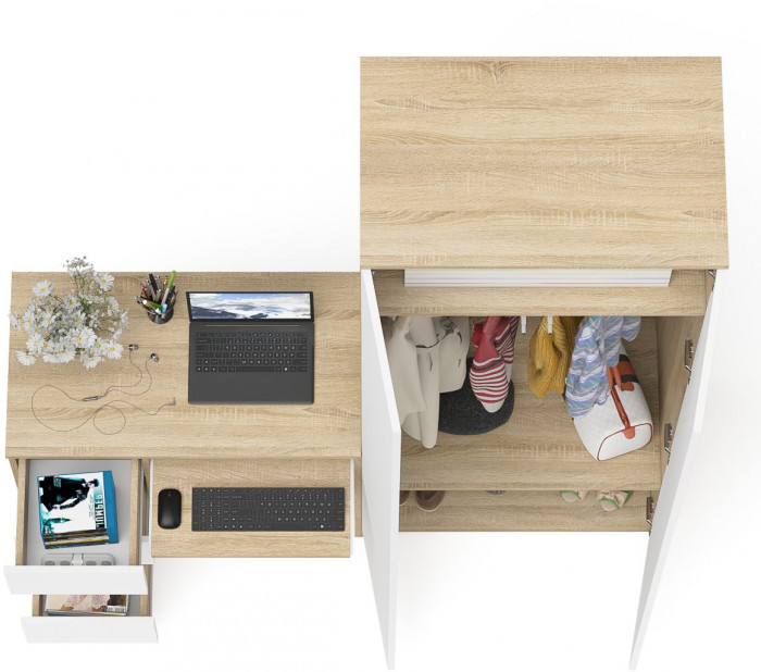 Мори компьютерный стол МС-6 левый + Шкаф МШ800.1, дуб сонома/белый