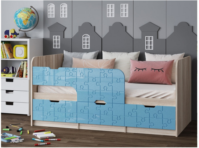 Детская кровать Юниор-9, 80х160 (Белый глянец, Ясень шимо светлый)