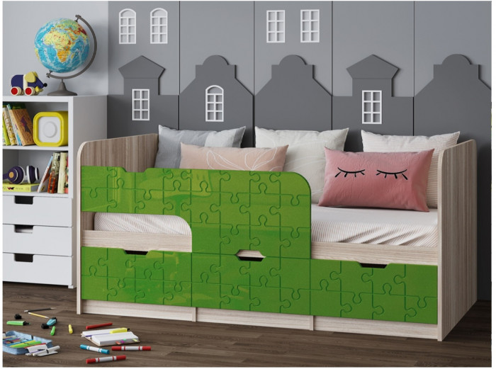 Детская кровать Юниор-9, 80х160 (Белый глянец, Ясень шимо светлый)