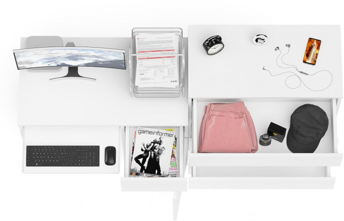 Мори Стол компьютерный МС-1 правый + Комод МК800.4, цвет белый, ШхГхВ 170,4х50х94 см., выдвижной ящик справа, НЕ универсальная сборка