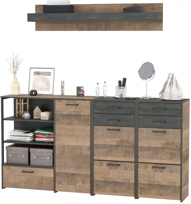 Трувор Прихожая 173, цвет дуб гранж песочный/интра, ШхГхВ 209х37х195 см., универсальная сборка