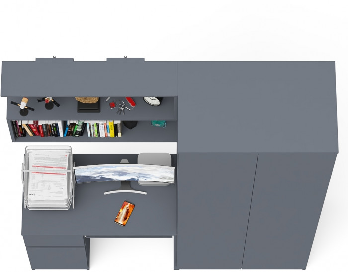 Мори Стол компьютерный МС-1 левый + Шкаф МШ800.1 + Полка 900, цвет графит, ШхГхВ 170,4х50,4х209,6 см., НЕ универсальная сборка
